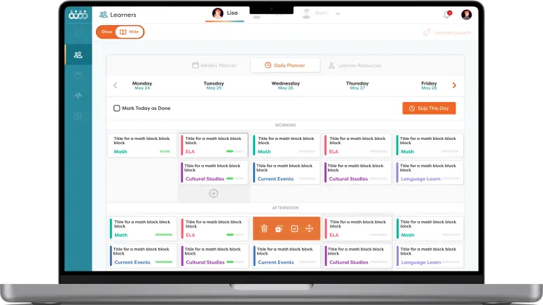The Colearn Planner helps homeschool parents stay organized by managing complex routines and tasks, navigating best-in-class resources, and helping learners to stay on track